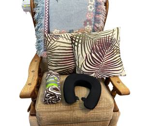 Vintage Wood Padded Rocking Recliner Neck Pillows Throw