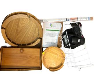 Wooden Lazy Susan Bread Box Kitchen Decor LOT