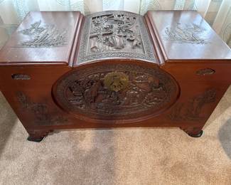 Heavily Hand Carved Camphor Chest