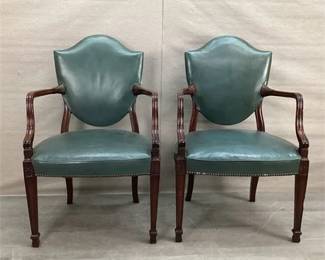 Pair Green Leather Chairs
