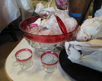 Punch bowl, cups and ladel