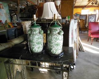 Pair Oriental lamps with shades