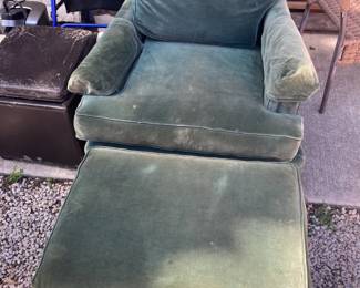 Green velour'ish chair and  ottoman set