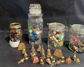 Vintage Marbles, Keys And Brass Bells