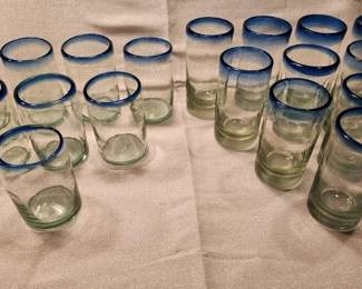 Vintage Handblown Glasses With Cobalt Blue Rims