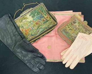 Vtg. Tapestry Purses, Gloves Scarf
