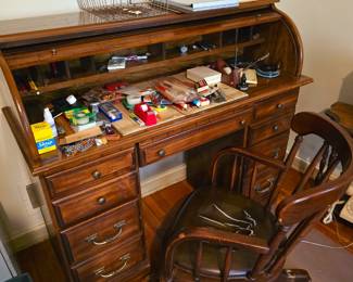 Wooden secretary desk with roll top. 