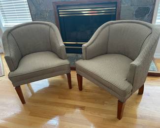 Pair of Gray Upholstered Barrel Accent Chairs