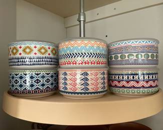 Set of 6 Signature Stoneware Aztec Pattern Bowls