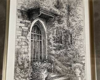 Framed & Matted Etching "The Porch II" by Joseph Wong