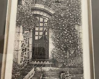 Framed & Matted Etching "The French Door" by Joseph Wong