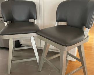 Pair of Gray Upholstery & Wood Kitchen Stools