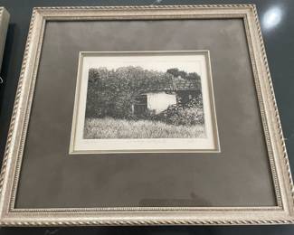 Framed & Matted Etching "Shrubby Cottage II" by Joseph Wong