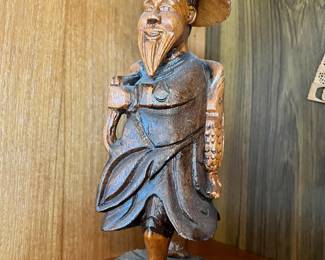 Japanese Carved Wooden Fisherman Figurine