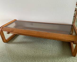 Mid Century Oak and Smoked Glass Coffee Table
