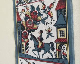 1980's Swedish Printed Tapestry Dalarna Kurbits King Riding on Horse