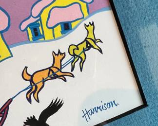 Framed & Matted Colorful Painting Print by Ted Harrison