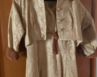 1950's Tan/Brown Dress with Cropped Button Up Bolero Jacket