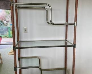Mid-Century Moden Brass Wood and Glass Etagere/Shelf