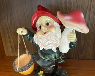 Gnome Holding Mushroom and Planter Outdoor Decor
