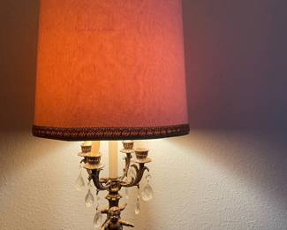 Bronze Tone Candelabra Table Lamp with Figural Cherub