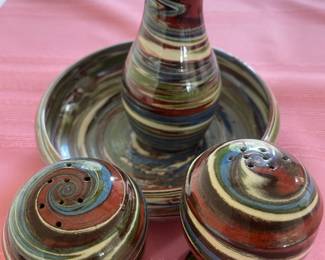 Multicolored Desert Sands Pottery Salt & Pepper Shakers, Bowl, Vase