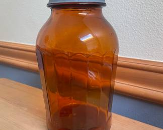 Old Amber/ Brown Glass Paneled Food Jar