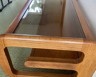 Mid Century Oak and Smoked Glass Coffee Table