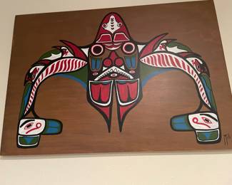 Pacific Northwest Coast Native American Painting on Wood " Dog Fish Design" by Mili