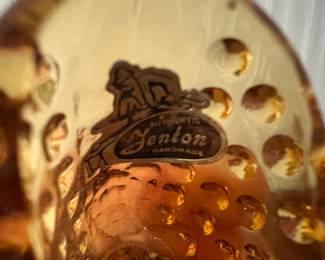 Two Fenton Amber Glass Shoes