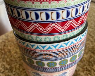 Set of 4 Signature Housewares Stoneware Ramekins with Aztec Patter