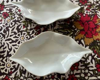 Pair of White Porcelain Leaf Dipping Dishes