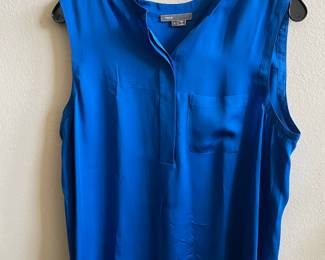 Vince V-Neck Blue 100% SilkTank Top - Size Large
