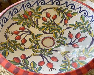 Terry Siebert Studio Pottery Hand Painted Mixing Bowl with Olive Pattern