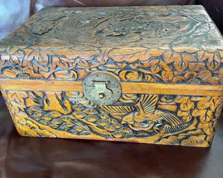 Carved Camphor Wood Jewelry Trinket Box 