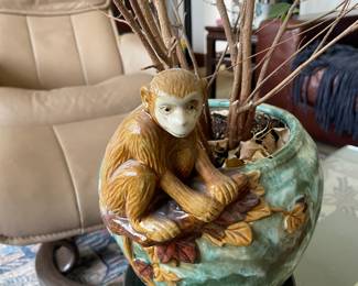 Monkey Figural Green/Blue Planter