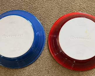 Le Creuset Enameled Stoneware - Cobalt Blue and Red Pie Plate
