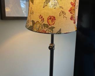 Bronze Tone Table Lamp with Floral Design Shade