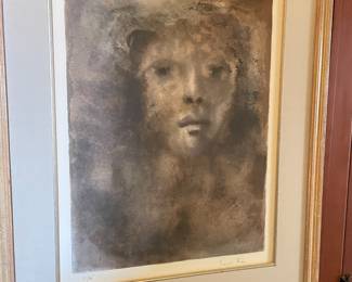 "Head of a Woman" Framed & Matted Lithograph Portrait by Leonor Fini
