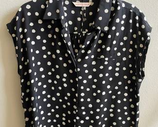 Rebecca Taylor Black/White Polka Dot Cotton & Silk Blend Short Sleeve Blouse - Size 10