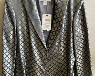 Oscar De La Renta Women's Silver Silk Blend Blazer - Size 12