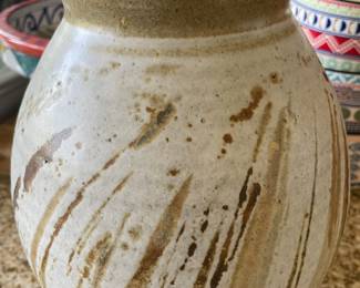Brown/Cream Mid Century Stoneware Pottery Vase 