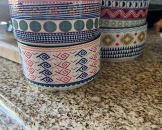 Set of 4 Signature Housewares Stoneware Ramekins with Aztec Patter
