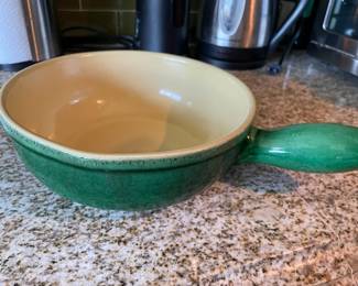 Green/Cream Ceramic Fondue Pot