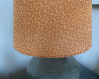 Green Stoneware Table Lamp with Tan/Brown Floral Shade