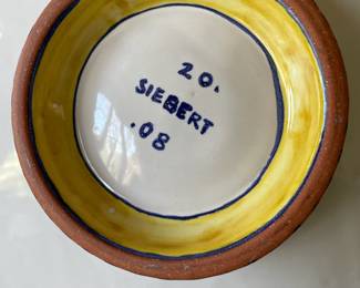 Terry Siebert Studio Pottery Hand Painted Mixing Bowl with Olive Pattern