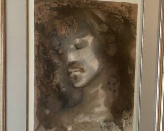 "Portrait of a Young Man" Framed & Matted Lithograph Portrait by Leonor Fini