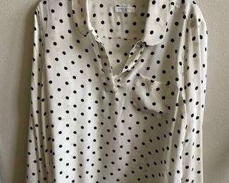 Equipment Adele Polka-Dot Black and White Silk Blouse - Size Large