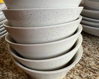 6 Speckled White Pottery Bowls