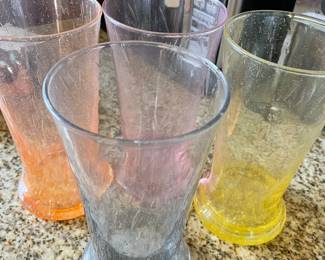 Set of 4 Multicolored Crackle Glass Drinking Glasses